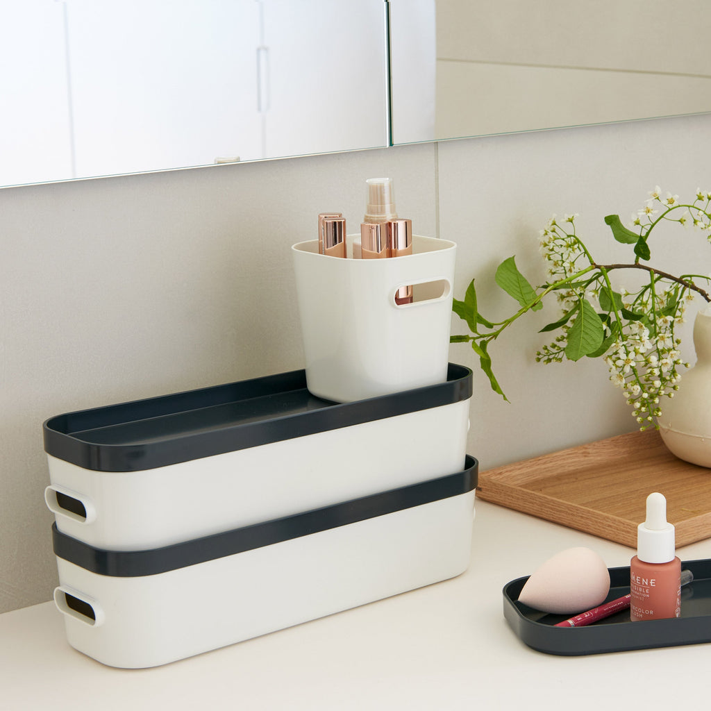 Slim Stacking Lidded Storage Box White Grey