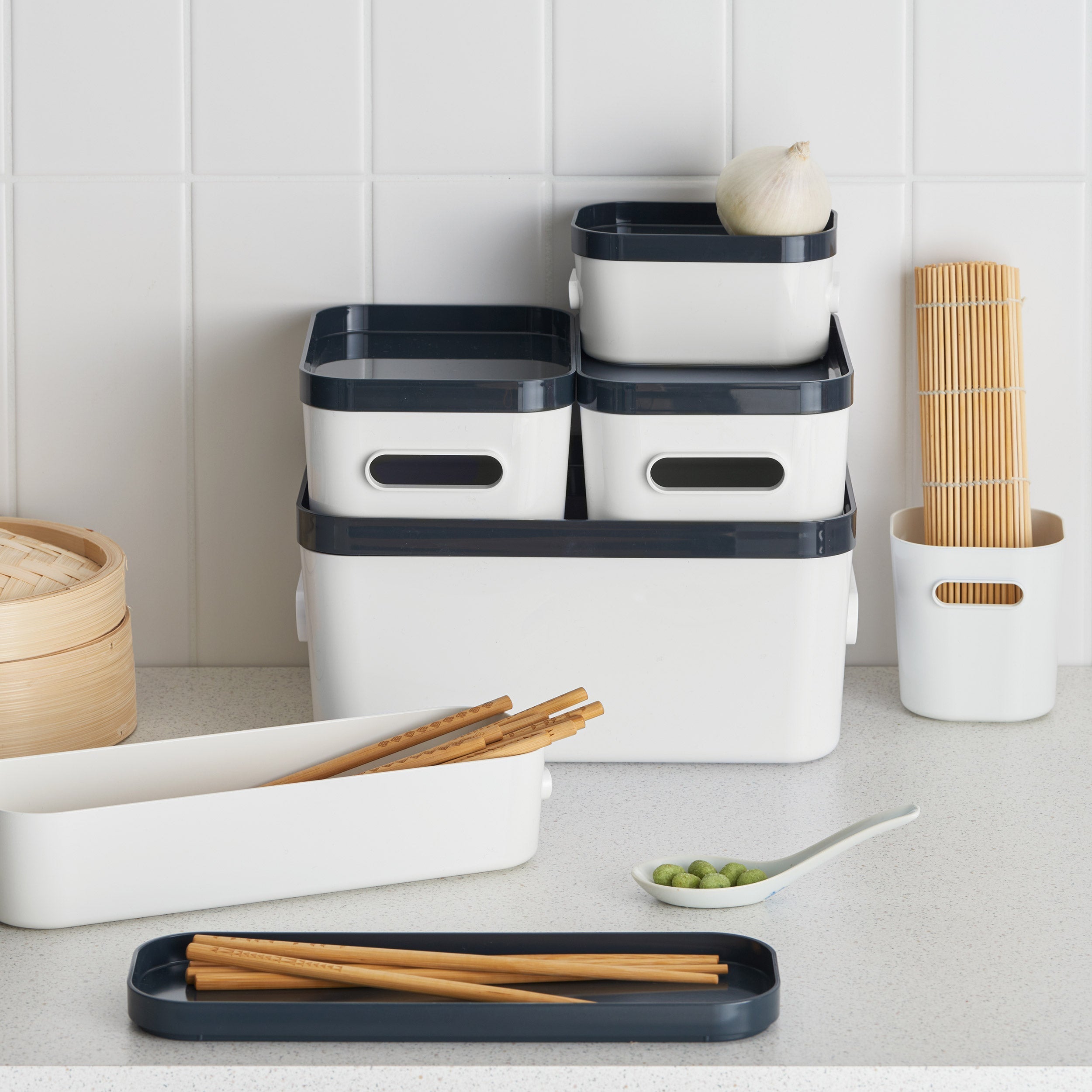 XS Stacking Lidded Storage Box White & Grey