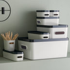 Medium Stacking Lidded Storage Box White Grey