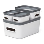 Stacking Lidded Storage Box Bundle White & Grey