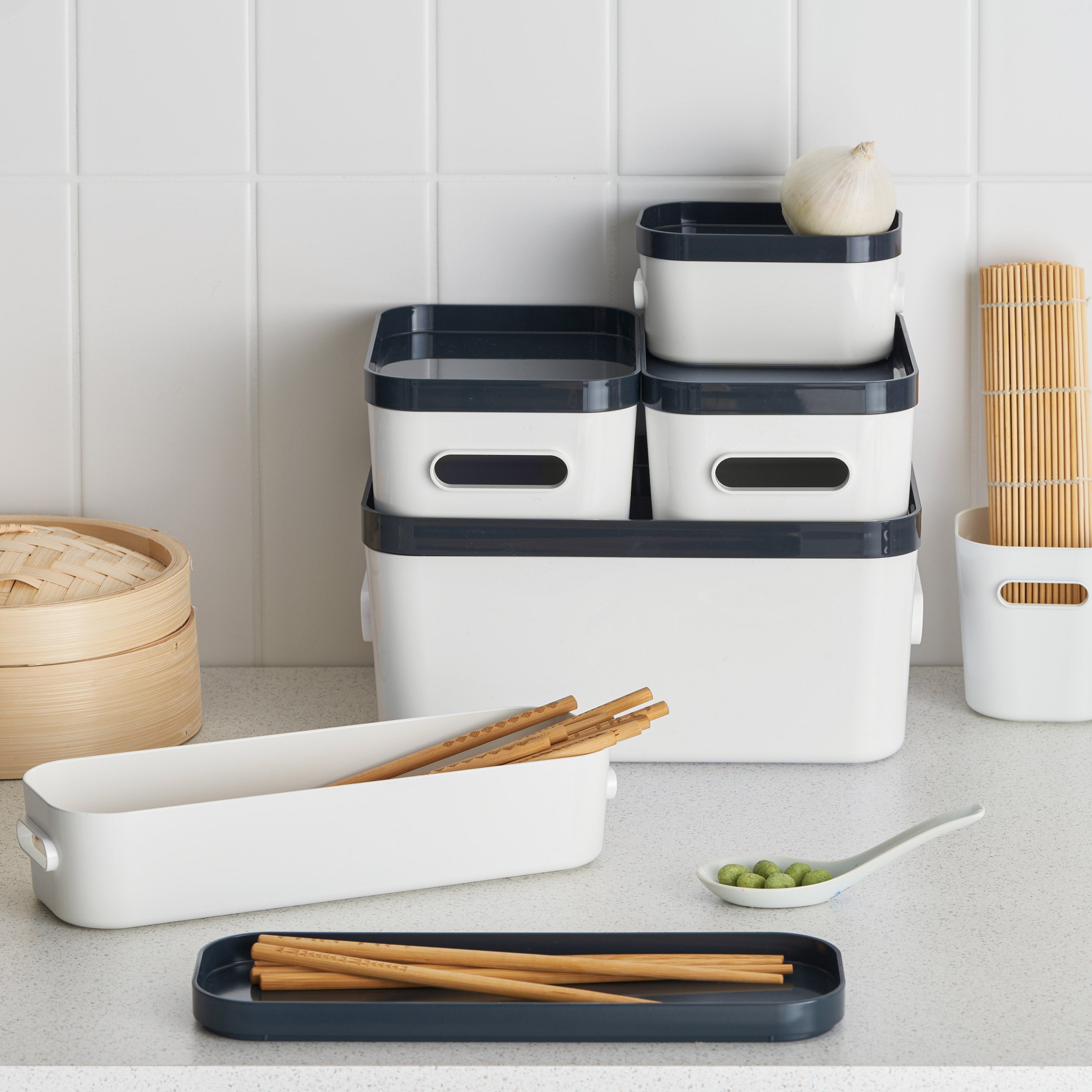 Stacking Lidded Storage Box Bundle White & Grey
