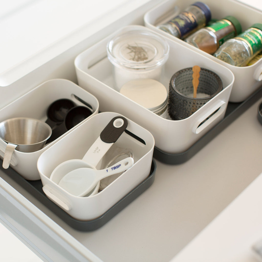 Stacking Lidded Storage Box Bundle White & Grey